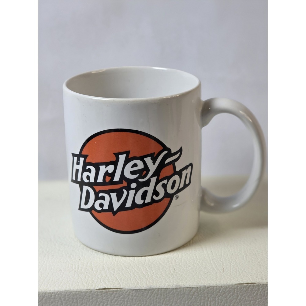 Vtg Official Harley-Davidson Motorcycle Logo Coffee Mug Cup White W/orange